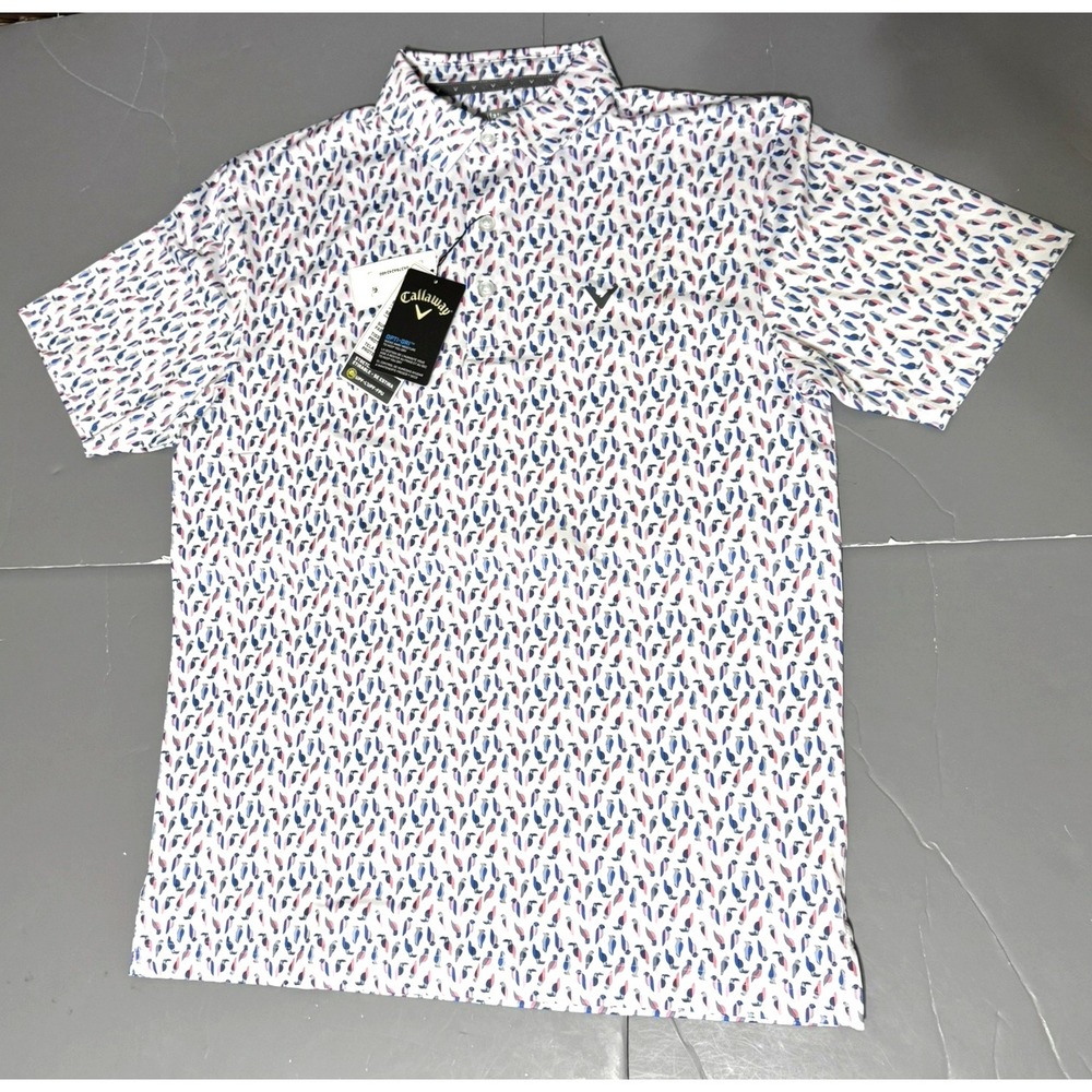 Callaway Opti Dri Polo Shirt S Small Parrot Birds Print AOP Golf White Graphic
